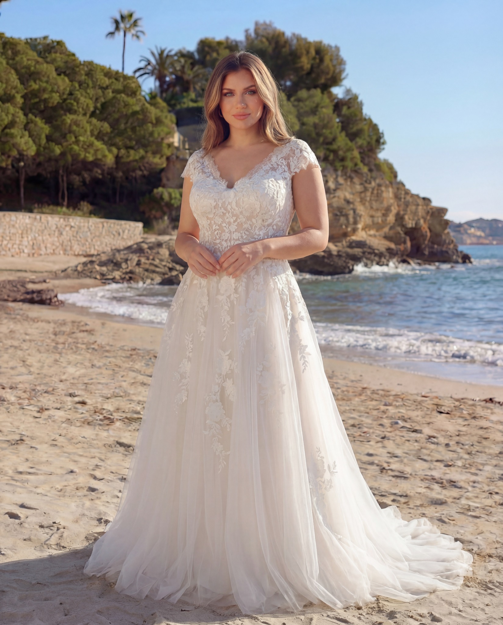 Flower A-Line brudekjole fra Azure set forfra i fuld figur